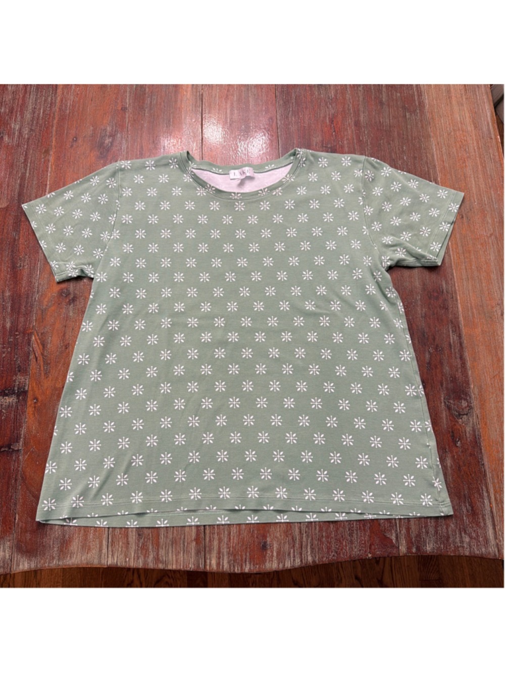 LAKE Pajamas Green White Geometric Leaf Short Sleeve Loungewear Pima Cotton L